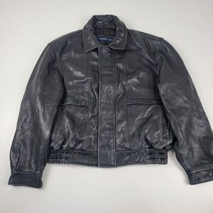 London Fog Leather Men's Vintage Black Insulated Bomber Jacket Size: Large
